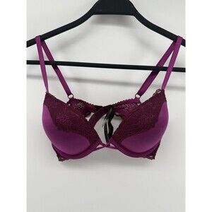 Victoria's Secret Bombshell Plunge Push-Up Bra Purple Black Lace 32A Add 2 Cups